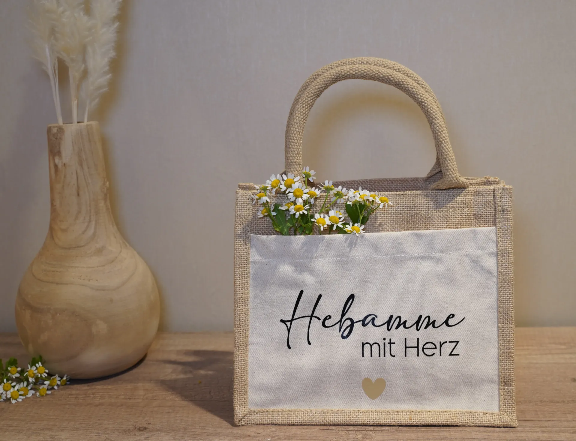 Jute Bag "Hebamme mit Herz" (Jute Bag S)