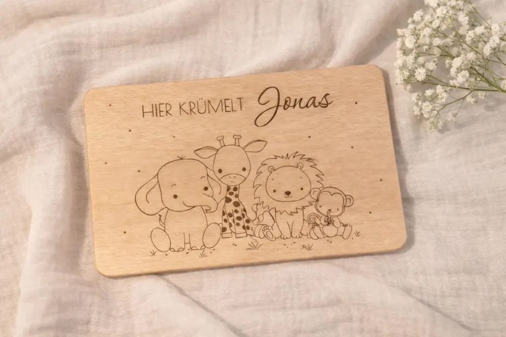 Brettchen Safari Tiere "Hier krümelt ..."