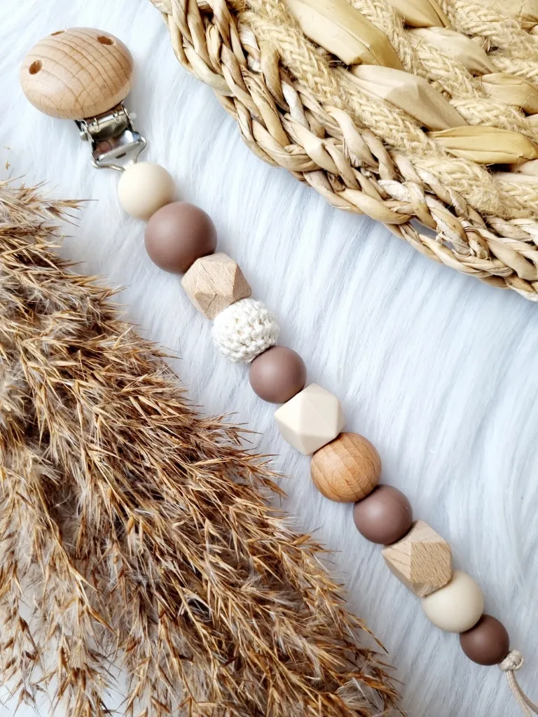 Schnullerkette - beige/braun personalisiert (ohne Name)