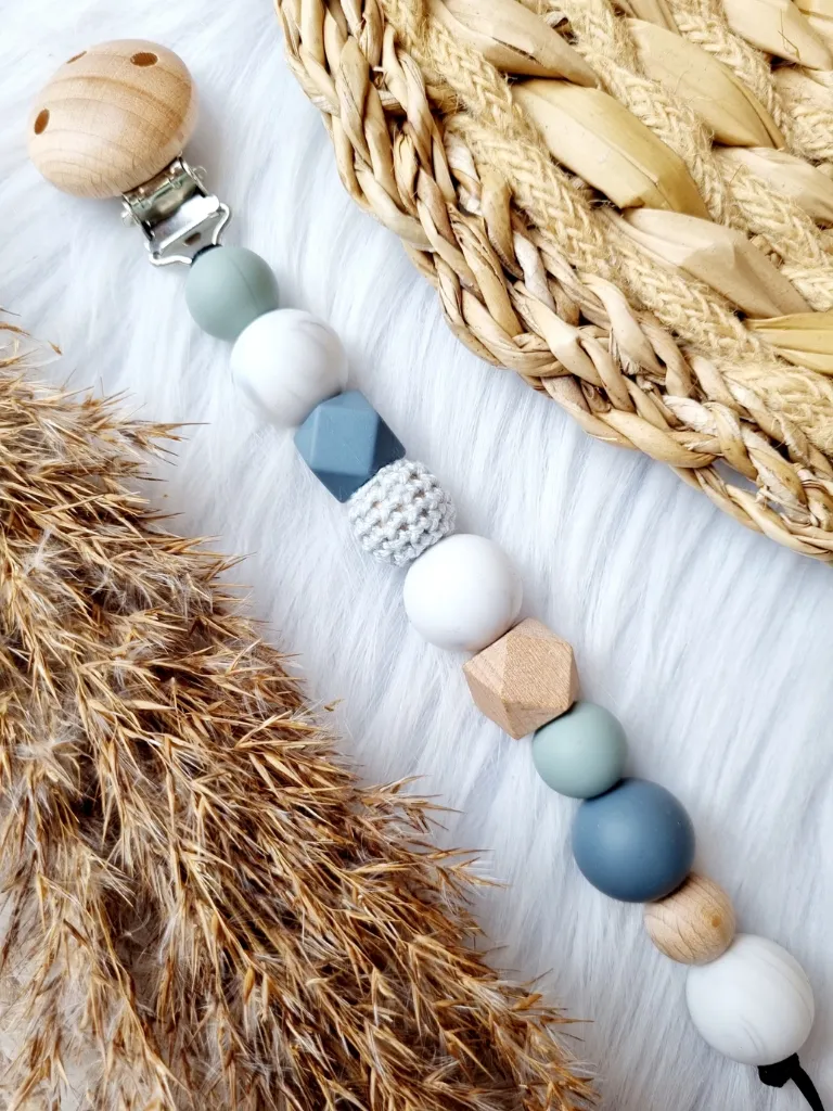 Schnullerkette - Marmor blau/salbei personalisiert (ohne Name)