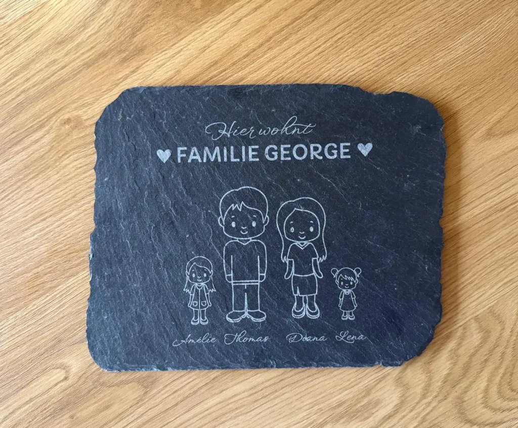 Schieferplatte - Familie (22x25 cm)