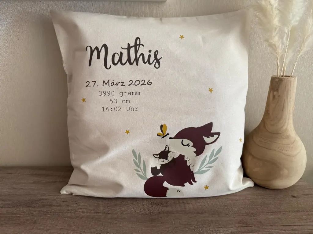 Personalisiertes Geburtskissen - Fuchs