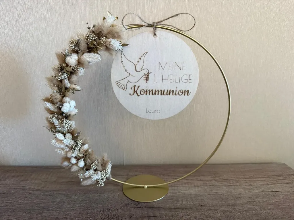 Ring auf Fuß mit Trockenblumen - personalisiert (schwarz, natur)