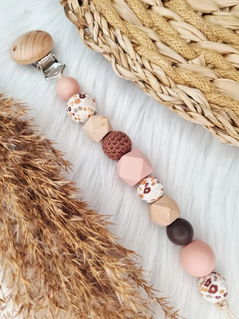 Schnullerkette - Blume braun/blush personalisiert (ohne Name)