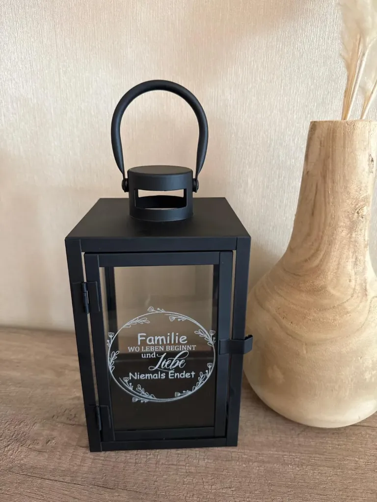 Laterne mit Gravur - Spruch Familie