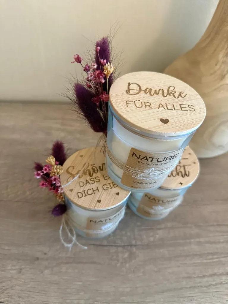 Duftkerze im Glas - mit Spruch